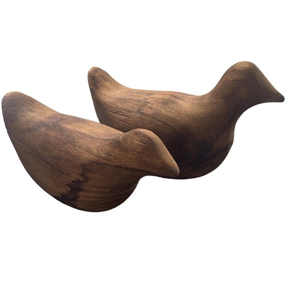 Pair Of Primitive Style Carved Solid Wood Folk Art Birds - Picture 1 of 14